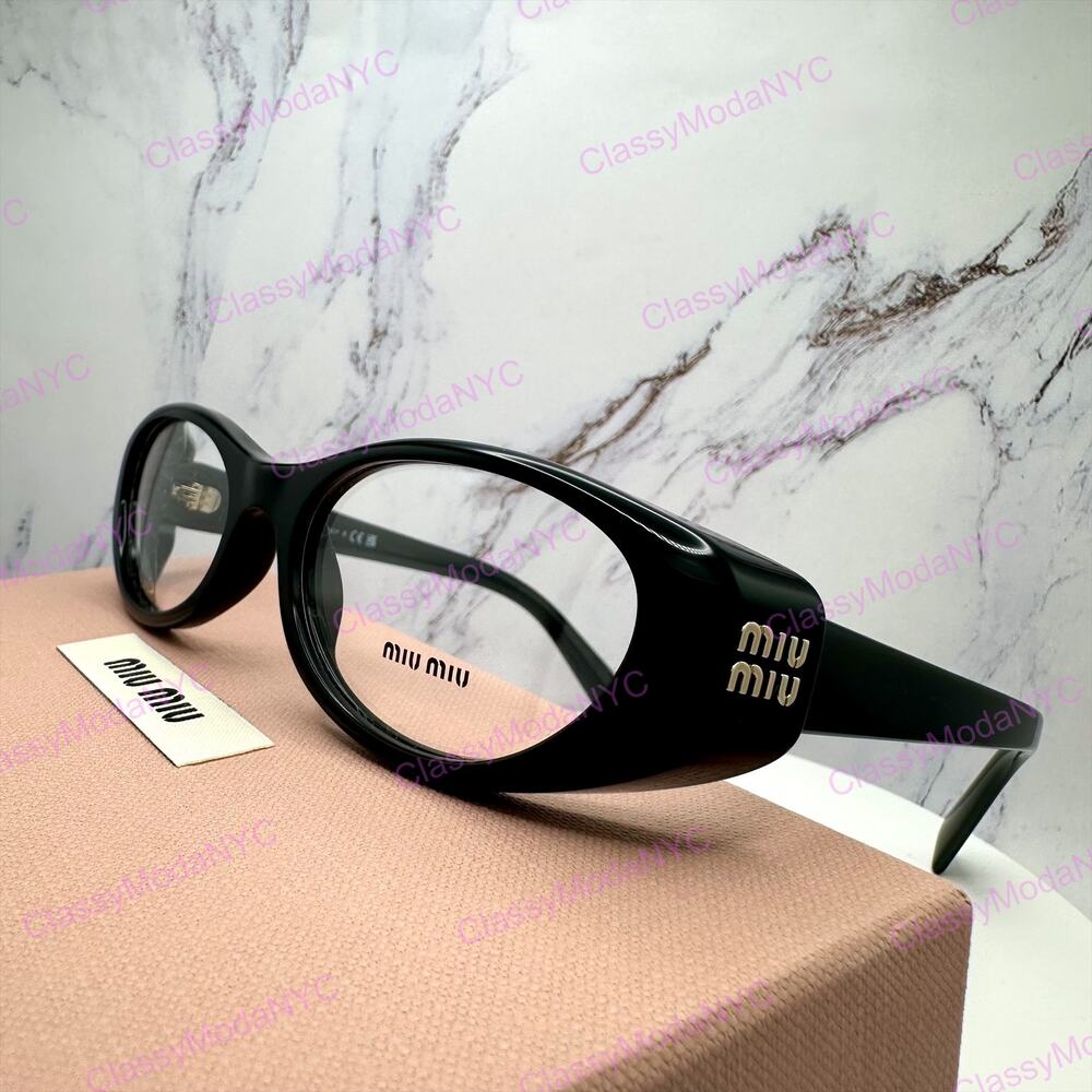 New MIU MIU Eyeglasses Black Oval Glasses 55-18mm Full Rim Rx-able